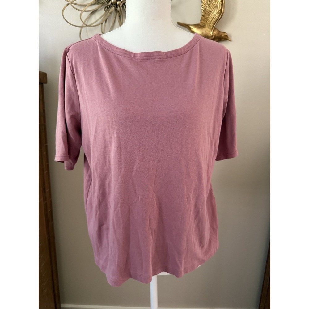 J Jill Simply Supima Cotton Tee M Petite Pink Short Sleeve Boat Neck‎ Top